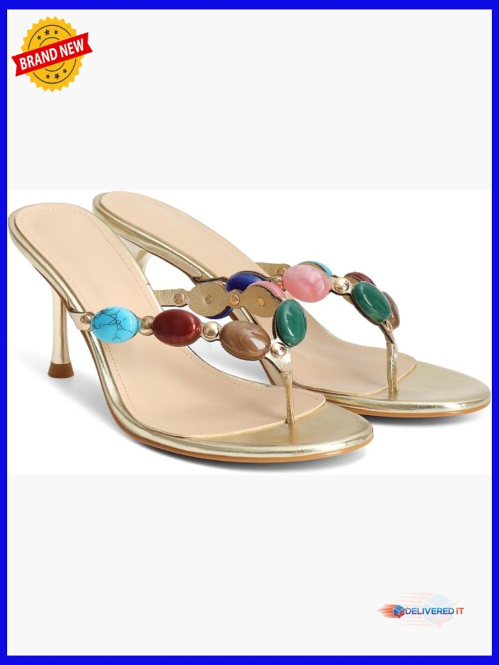 Jeweled Strappy Heeled Sandals Open Toe Stiletto Mules Slip On Party Dress Shoes